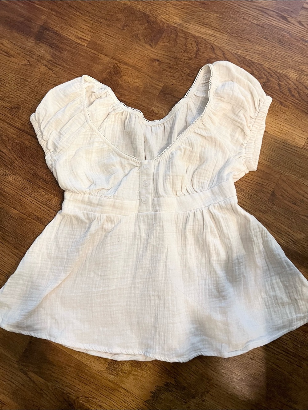 Cream Peasant Style Button-Front Tunic